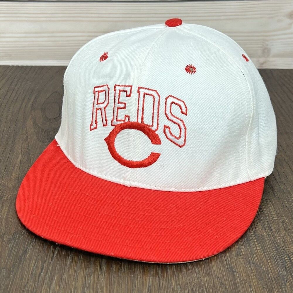 White & Red Baseball Snapback Hat with Embroidered 'REDS'